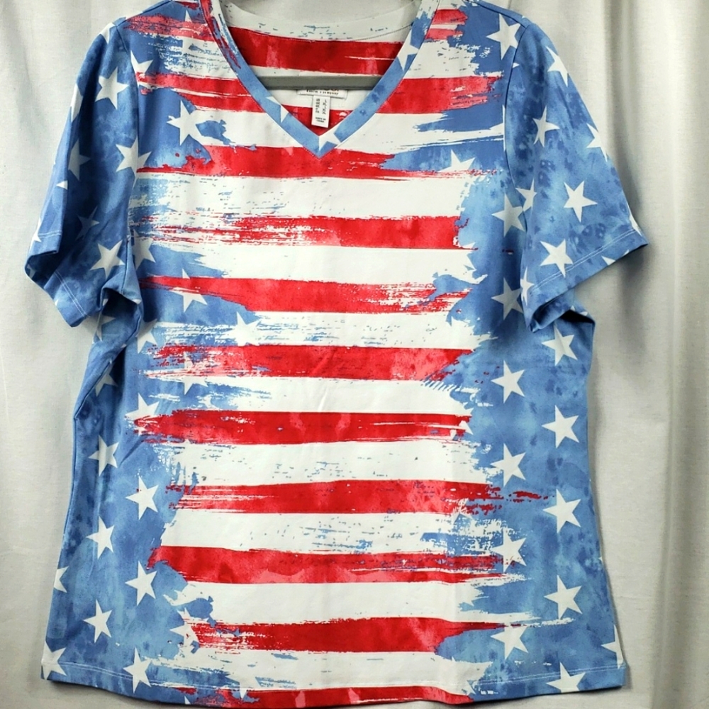 D&Co Short Sleeved Flag Print Tee Sz XL